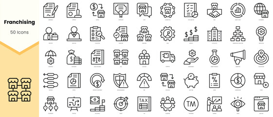 Obraz na płótnie Canvas Set of franchising Icons. Simple line art style icons pack. Vector illustration