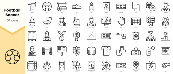Set of football soccer Icons. Simple line art style icons pack. Vector illustration