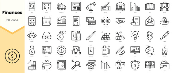 Set of finances Icons. Simple line art style icons pack. Vector illustration