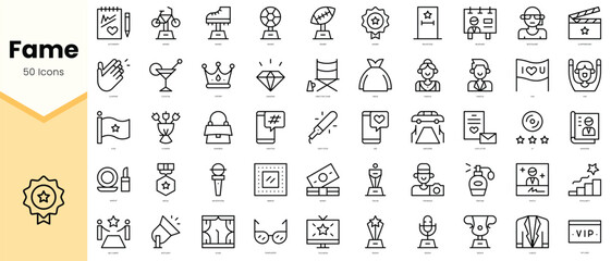 Obraz na płótnie Canvas Set of fame Icons. Simple line art style icons pack. Vector illustration