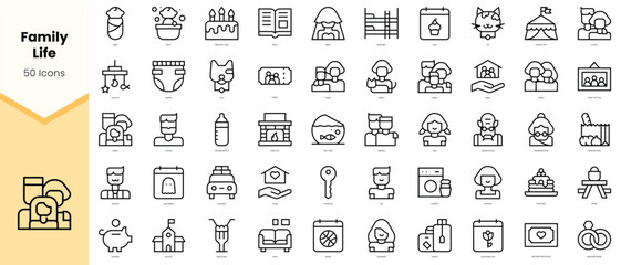Obraz na płótnie Canvas Set of family life Icons. Simple line art style icons pack. Vector illustration
