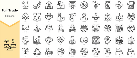 Set of fair trade Icons. Simple line art style icons pack. Vector illustration