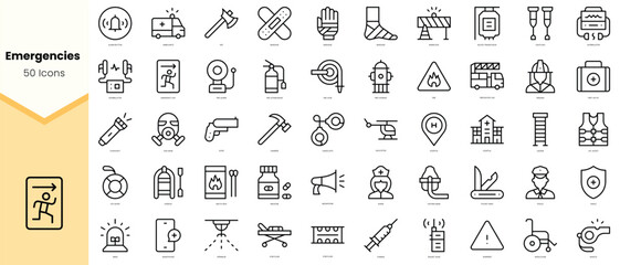 Set of emergencies Icons. Simple line art style icons pack. Vector illustration