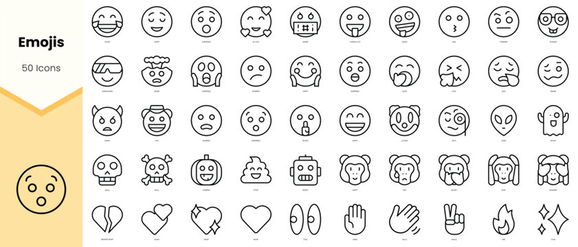 Set of emojis Icons. Simple line art style icons pack. Vector illustration