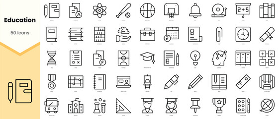 Set of education Icons. Simple line art style icons pack. Vector illustration
