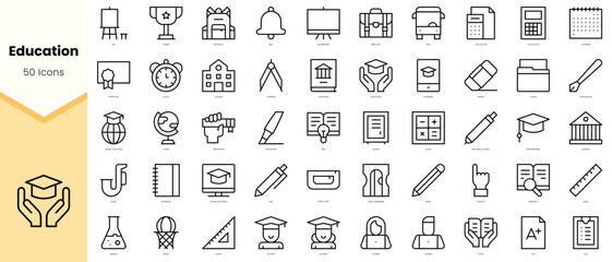 Fototapeta Set of education Icons. Simple line art style icons pack. Vector illustration obraz