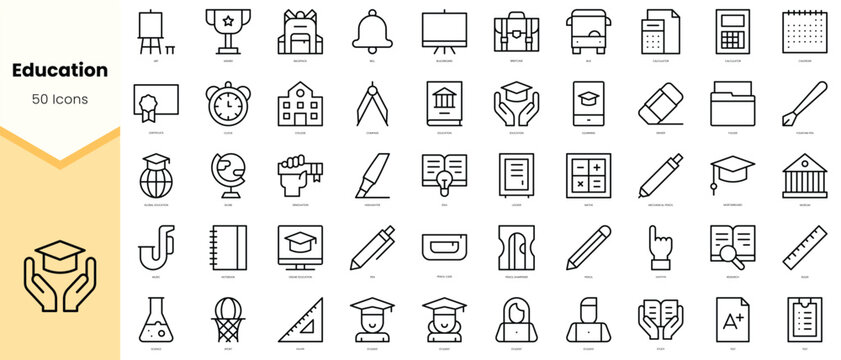 Set of education Icons. Simple line art style icons pack. Vector illustration