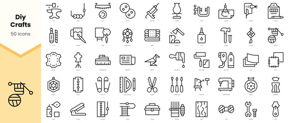 Set of diy crafts Icons. Simple line art style icons pack. Vector illustration