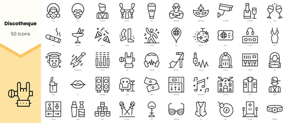 Set of discotheque Icons. Simple line art style icons pack. Vector illustration