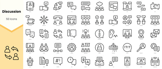 Set of discussion Icons. Simple line art style icons pack. Vector illustration