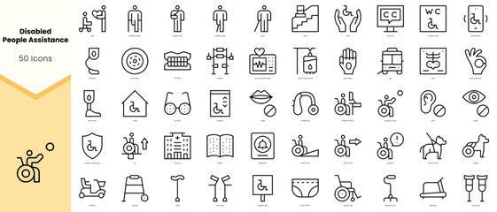 Set of disabled people assistance Icons. Simple line art style icons pack. Vector illustration - obrazy, fototapety, plakaty