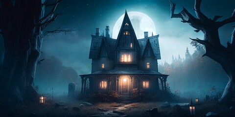 Fototapeta na wymiar Halloween scary house background. Generative AI