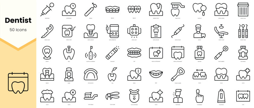 Set of dentist Icons. Simple line art style icons pack. Vector illustration