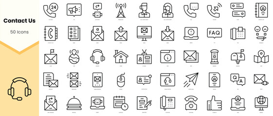 Set of contact us Icons. Simple line art style icons pack. Vector illustration