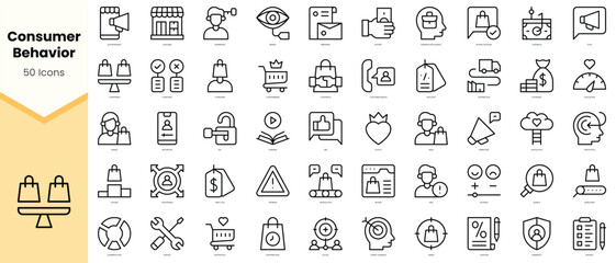 Set of consumer behavior Icons. Simple line art style icons pack. Vector illustration