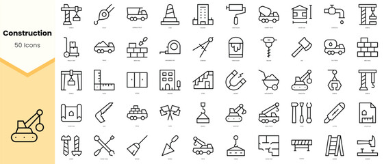 Set of construction Icons. Simple line art style icons pack. Vector illustration
