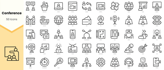 Obraz na płótnie Canvas Set of conference Icons. Simple line art style icons pack. Vector illustration