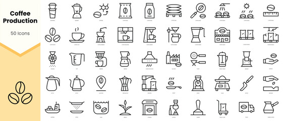 Set of coffee production Icons. Simple line art style icons pack. Vector illustration