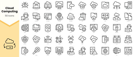 Obraz na płótnie Canvas Set of cloud computing Icons. Simple line art style icons pack. Vector illustration
