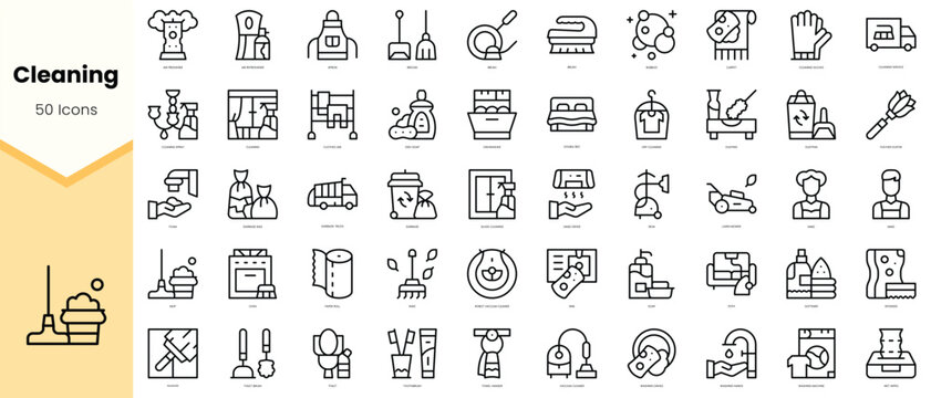 Set of cleaning Icons. Simple line art style icons pack. Vector illustration