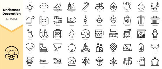 Set of christmas decoration Icons. Simple line art style icons pack. Vector illustration