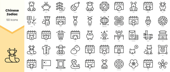 Fototapeta na wymiar Set of chinese zodiac Icons. Simple line art style icons pack. Vector illustration
