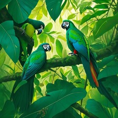 "Harmony of Plumage: A Kaleidoscope of Tropical Parrots"