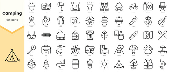 Set of camping Icons. Simple line art style icons pack. Vector illustration