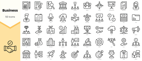 Set of business Icons. Simple line art style icons pack. Vector illustration