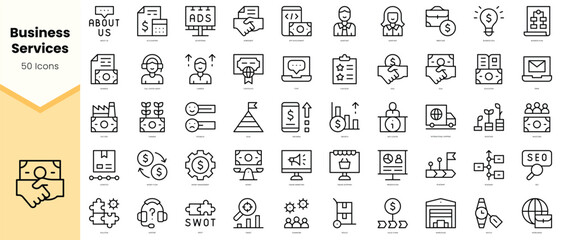Set of business services Icons. Simple line art style icons pack. Vector illustration