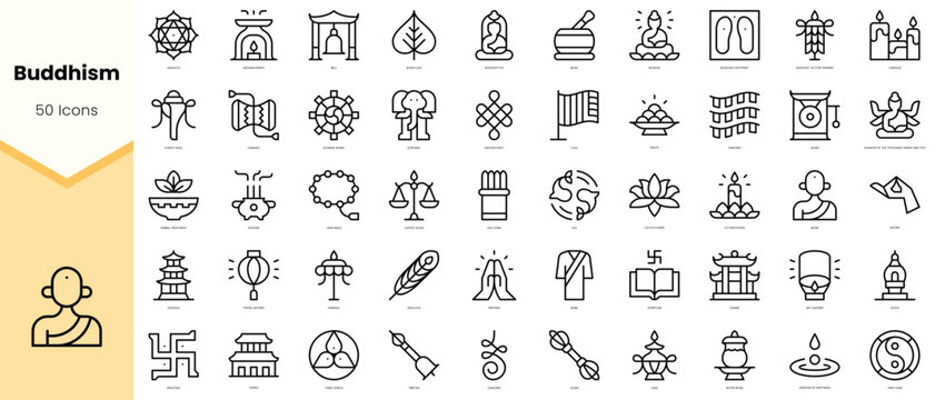 Set of buddhism Icons. Simple line art style icons pack. Vector illustration