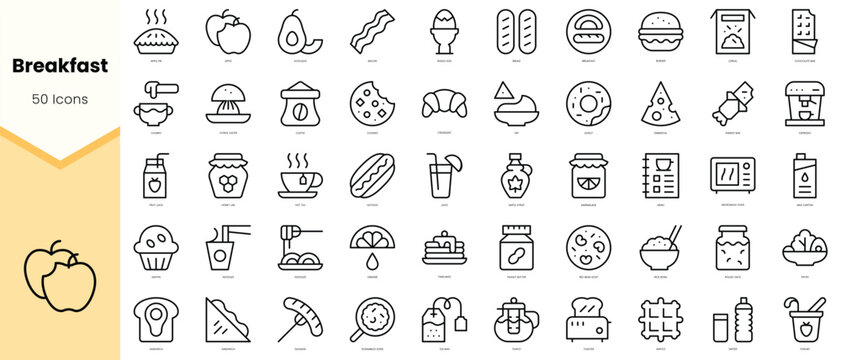 Set Of Breakfast Icons. Simple Line Art Style Icons Pack. Vector Illustration