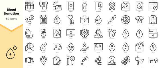 Set of blood donation Icons. Simple line art style icons pack. Vector illustration