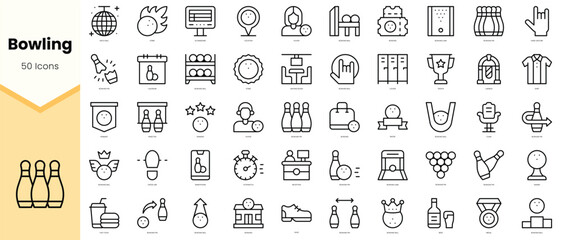Fototapeta na wymiar Set of bowling Icons. Simple line art style icons pack. Vector illustration