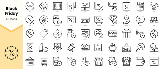 Set of black friday Icons. Simple line art style icons pack. Vector illustration