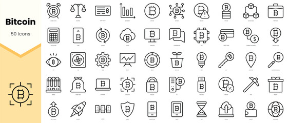 Obraz na płótnie Canvas Set of bitcoin Icons. Simple line art style icons pack. Vector illustration