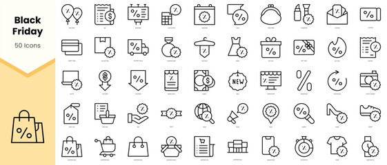 Set of black friday Icons. Simple line art style icons pack. Vector illustration