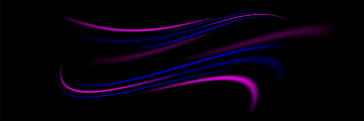 Glowing shiny lines effect vector background. Glowing blue speed lines. Light glowing effect. Abstract lines of motion. On a black background.