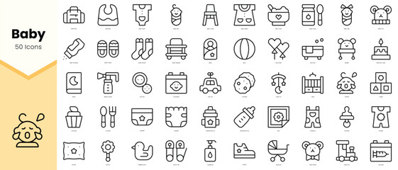 Set of baby Icons. Simple line art style icons pack. Vector illustration