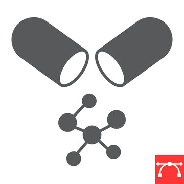 Amino acids glyph icon, supplements and vitamins, capsule with bcaa vector icon, vector graphics, editable stroke solid sign, eps 10.
