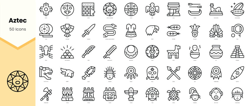 Set of aztec Icons. Simple line art style icons pack. Vector illustration
