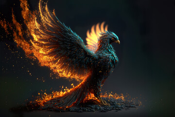 Phoenix 3d Render art in black isolated background version 2