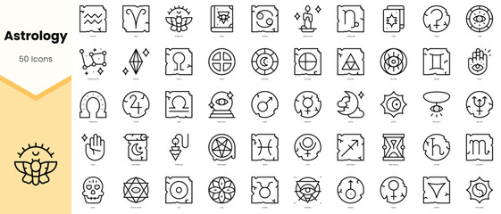Fototapeta na wymiar Set of astrology Icons. Simple line art style icons pack. Vector illustration