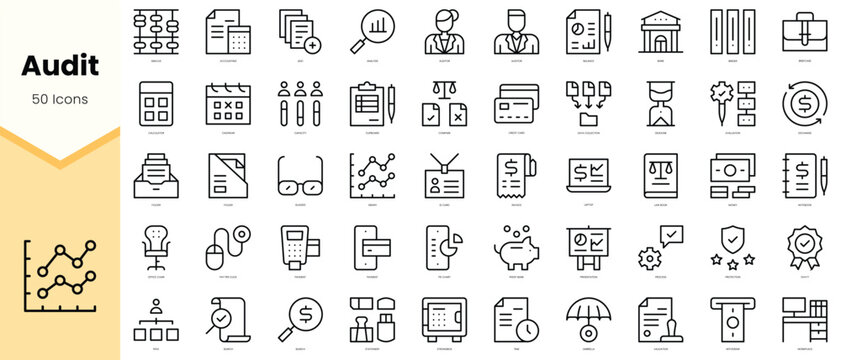 Set of audit Icons. Simple line art style icons pack. Vector illustration