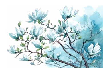 Fototapeta premium Magnolia watercolour floral illustration, Generative AI