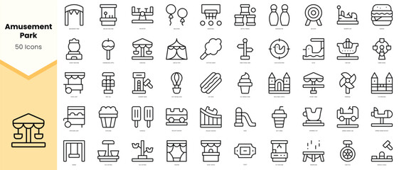 Set of amusement park Icons. Simple line art style icons pack. Vector illustration