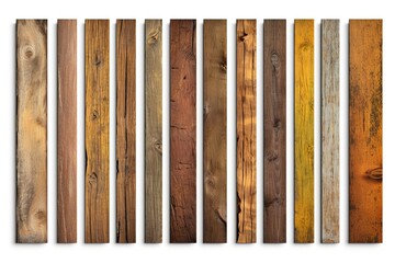 22 Long Weathered Old Wooden Planks with Rusty Nails - Isolated on White Background - Distressed Piece Texture. Generative AI