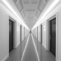 A Captivating Perspective: An Infinite Corridor of Architecture in Black and White: Generative AI