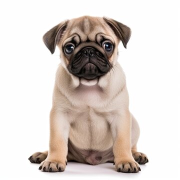 Cute Purebred Pug Puppy Isolated on a White Background: A Perfect Portrait of the Adorable Pet: Generative AI