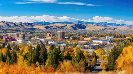 Wide Panoramic View of Reno Skyline, Nevada: Hotels, Casinos, and Surrounding Mountains: Generative AI - obrazy, fototapety, plakaty